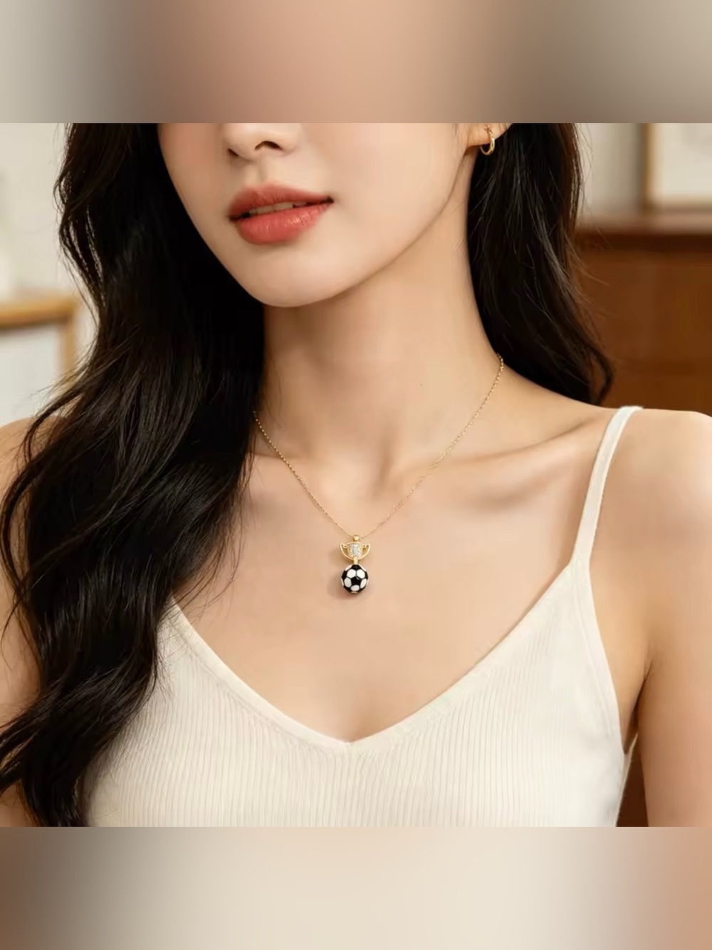 18K Gold Soccer Ball Trophy Enameled Micro Pave Diamond Inlay Pendant Necklace - Picture 7 of 12
